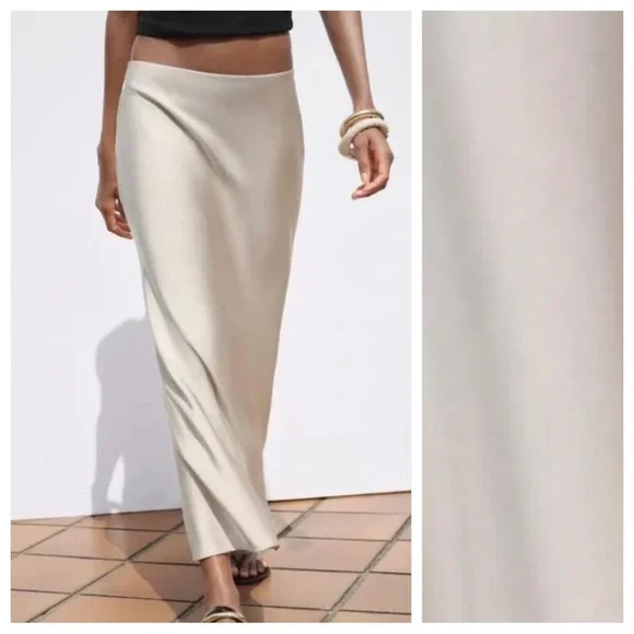 NWT. Zara Champagne Satin Effect Maxi Skirt. Size XS. - Picture 2 of 9